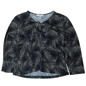 Notations Womens XL Top Black Long Sleeve Polka Dot White